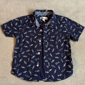 Navy blue shark print button down